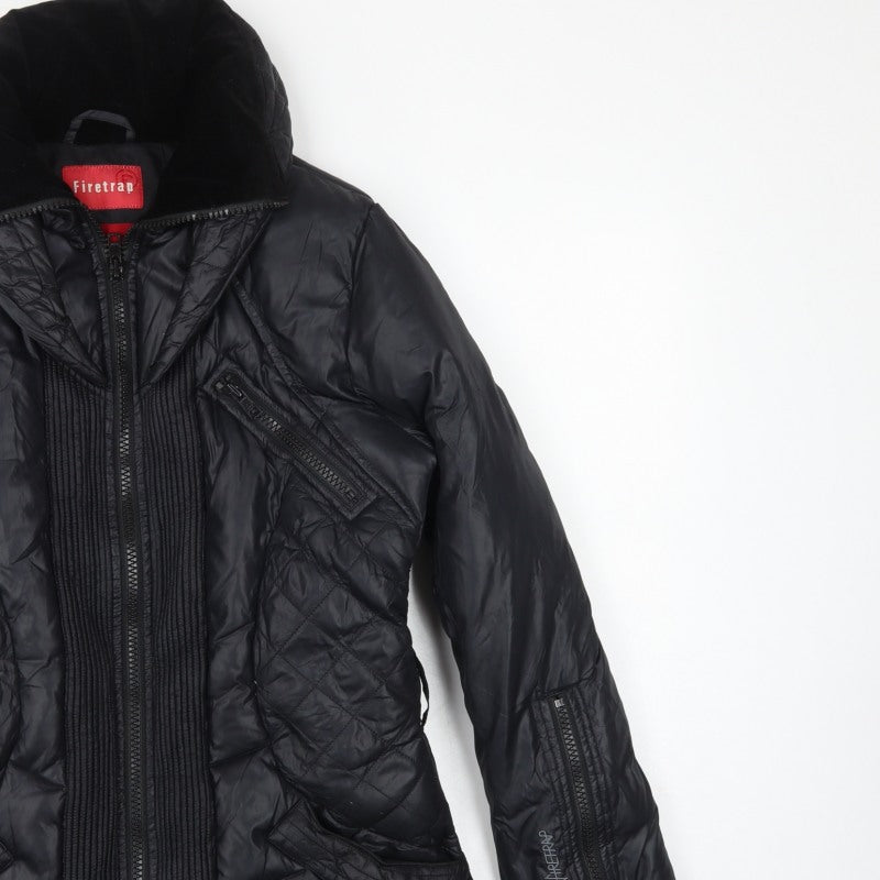 Firetrap Women’s Black S Hooded Down Puffer Jacket Quilted Zip