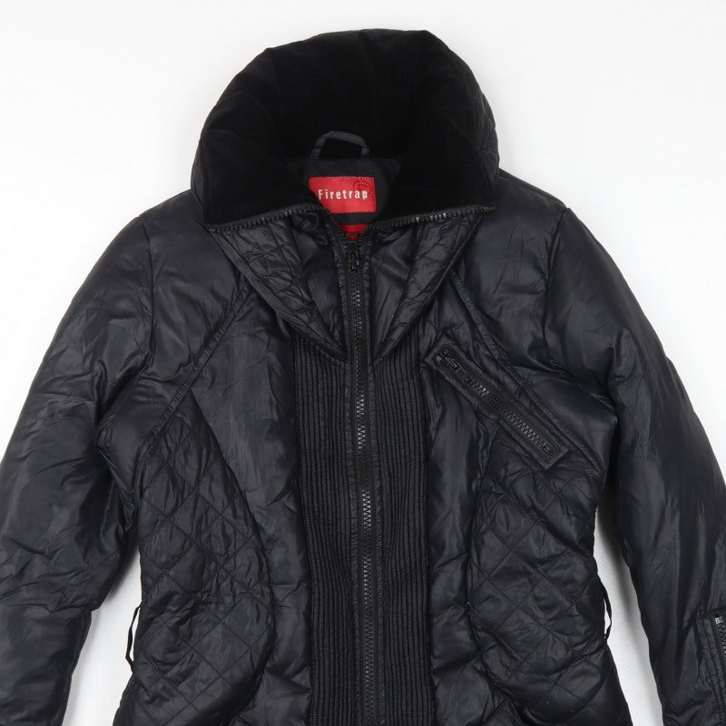Firetrap Women’s Black S Hooded Down Puffer Jacket Quilted Zip