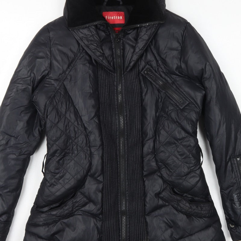 Firetrap Women’s Black S Hooded Down Puffer Jacket Quilted Zip