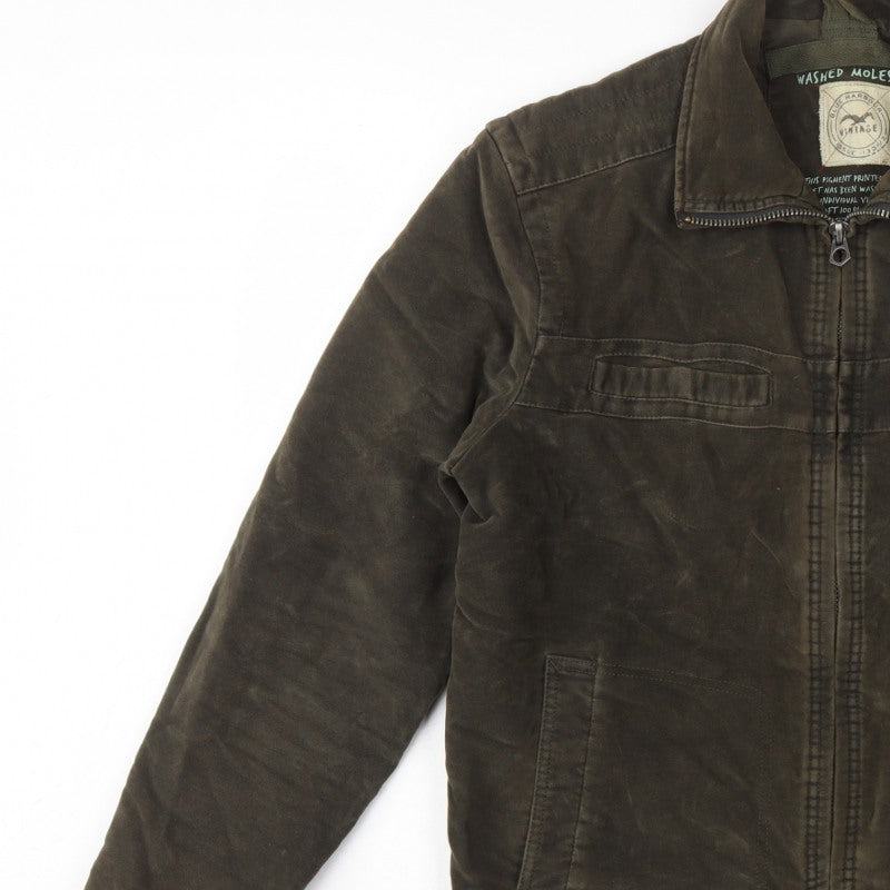 Marks and Spencer Men's Brown M Washed Moleskin Cotton Zip Jacket
