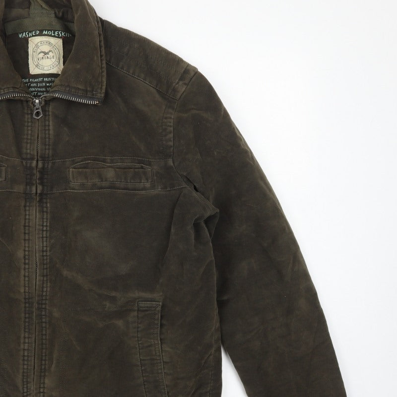 Marks and Spencer Men's Brown M Washed Moleskin Cotton Zip Jacket