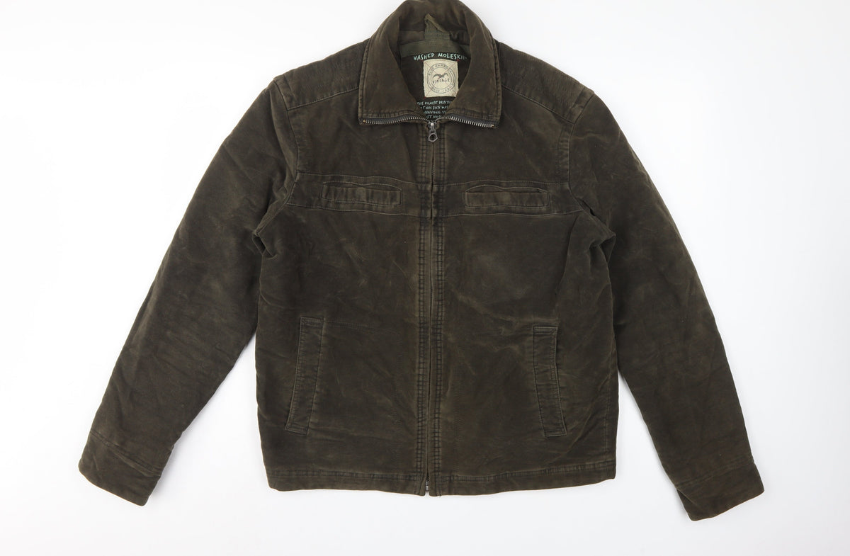 Marks and Spencer Men's Brown M Washed Moleskin Cotton Zip Jacket