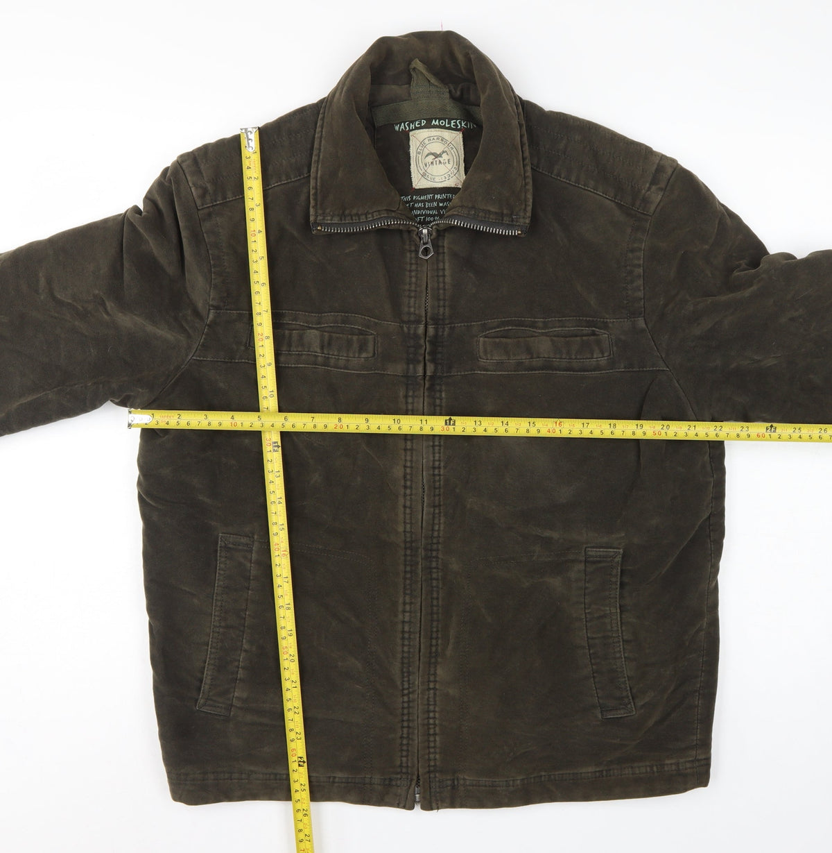 Marks and Spencer Men's Brown M Washed Moleskin Cotton Zip Jacket