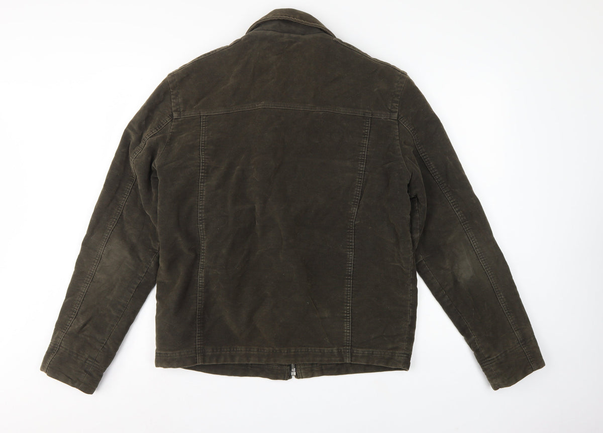 Marks and Spencer Men's Brown M Washed Moleskin Cotton Zip Jacket