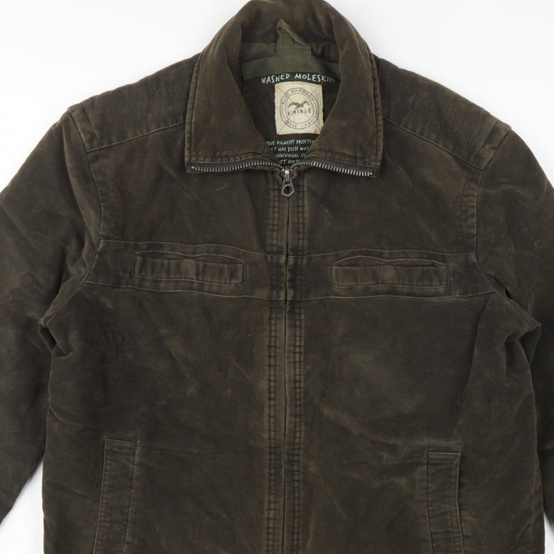 Marks and Spencer Men's Brown M Washed Moleskin Cotton Zip Jacket