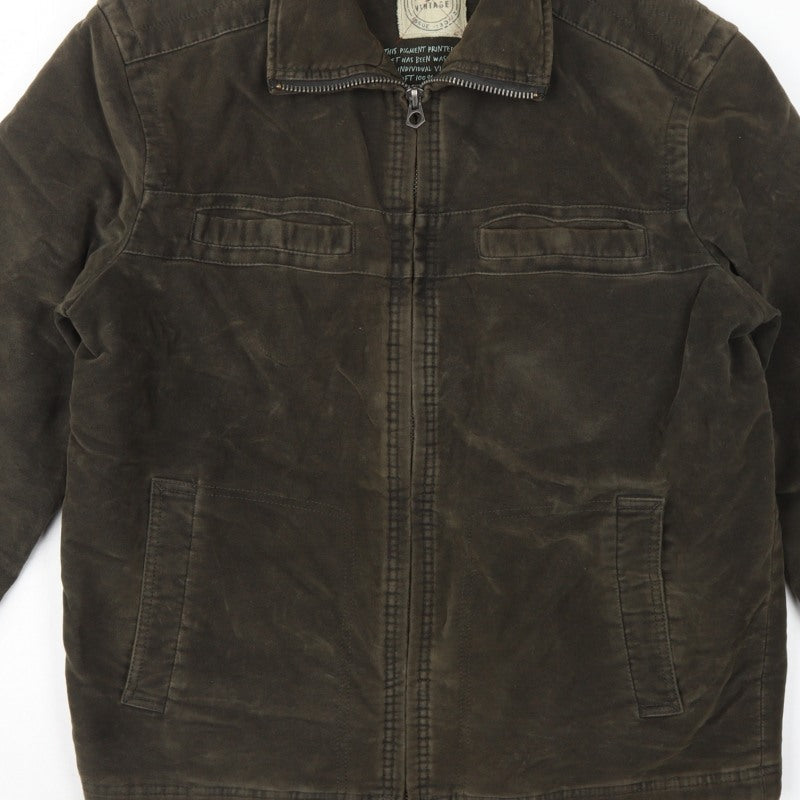 Marks and Spencer Men's Brown M Washed Moleskin Cotton Zip Jacket