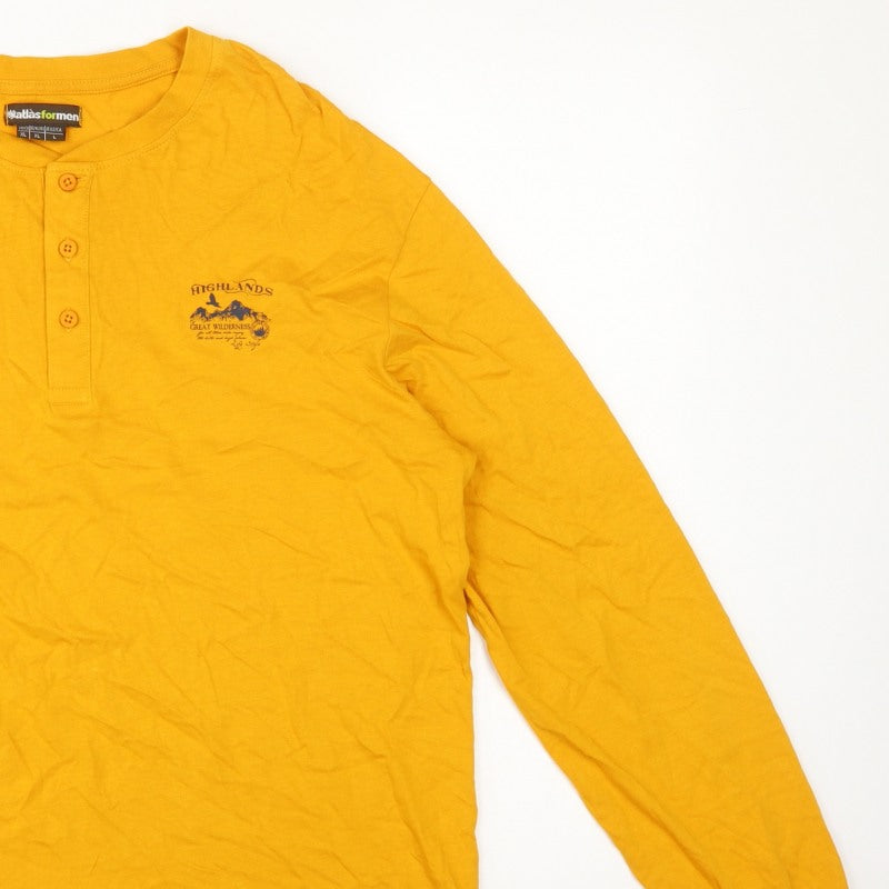 Atlas for Men Men's Yellow XL Long Sleeve Henley Highlands Logo T-Shirt