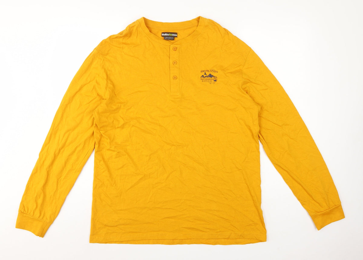 Atlas for Men Men's Yellow XL Long Sleeve Henley Highlands Logo T-Shirt