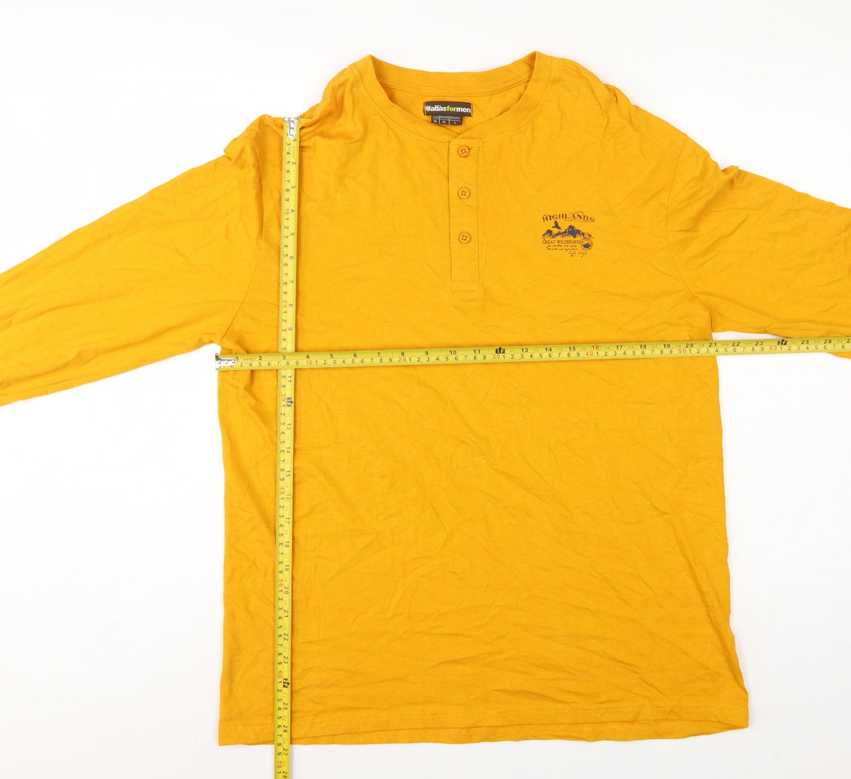 Atlas for Men Men's Yellow XL Long Sleeve Henley Highlands Logo T-Shirt