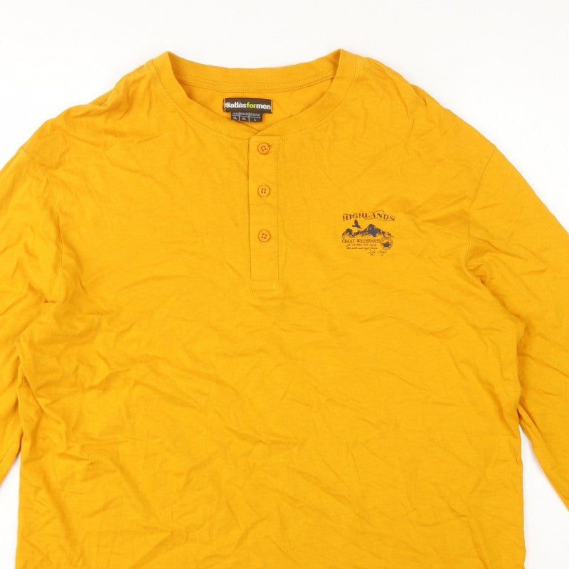 Atlas for Men Men's Yellow XL Long Sleeve Henley Highlands Logo T-Shirt