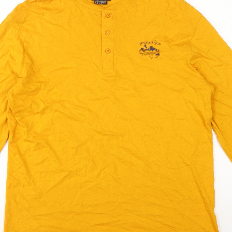 Atlas for Men Men's Yellow XL Long Sleeve Henley Highlands Logo T-Shirt