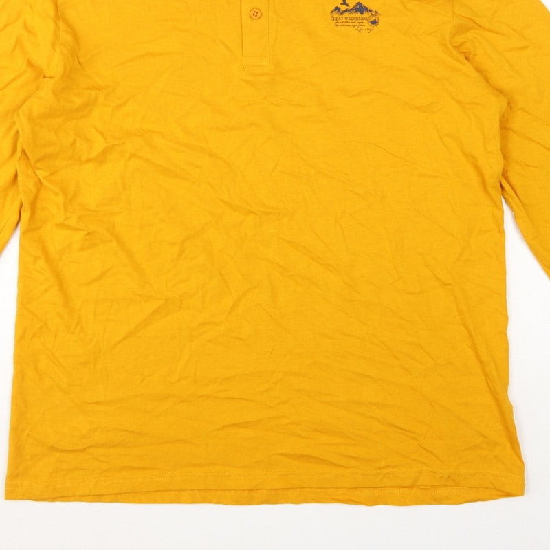 Atlas for Men Men's Yellow XL Long Sleeve Henley Highlands Logo T-Shirt