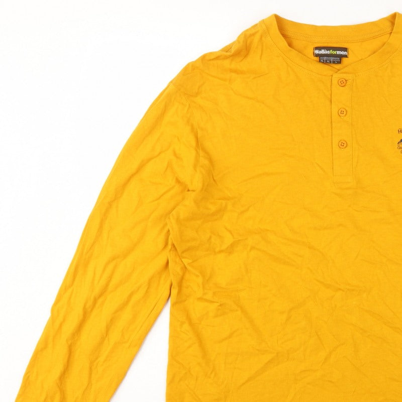 Atlas for Men Men's Yellow XL Long Sleeve Henley Highlands Logo T-Shirt