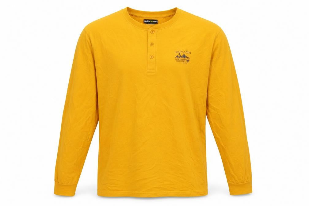 Atlas for Men Men's Yellow XL Long Sleeve Henley Highlands Logo T-Shirt