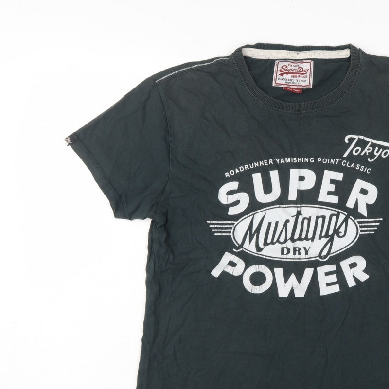 Superdry Men’s Black L Tokyo Super Mustang Graphic Crew Neck T-Shirt