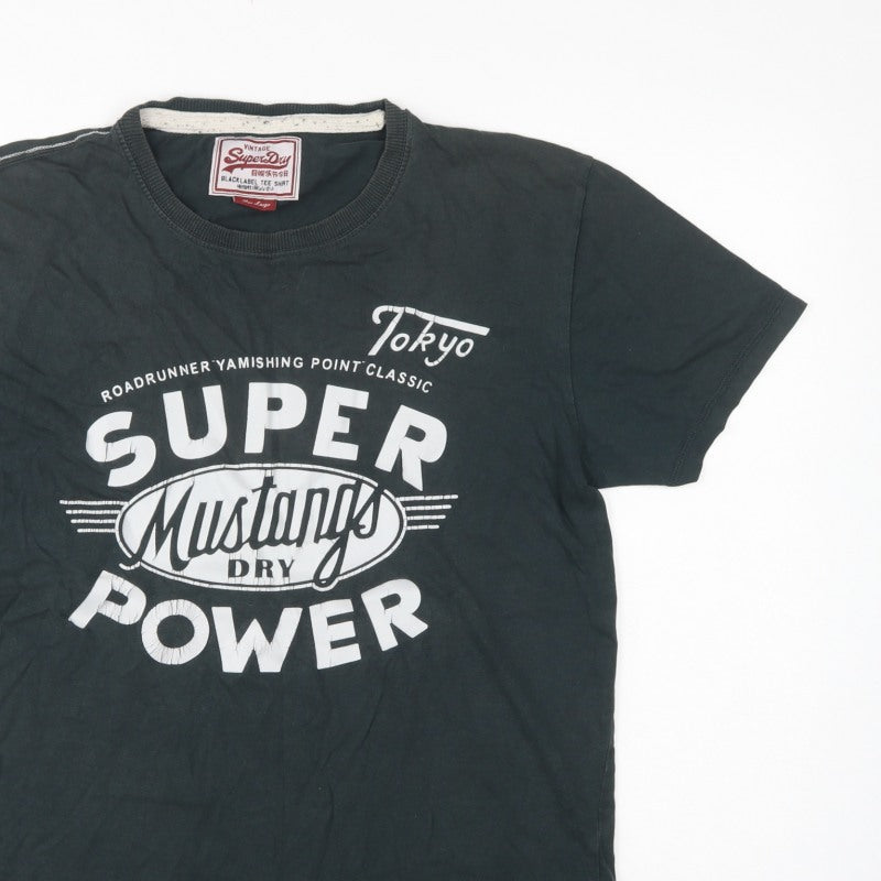 Superdry Men’s Black L Tokyo Super Mustang Graphic Crew Neck T-Shirt