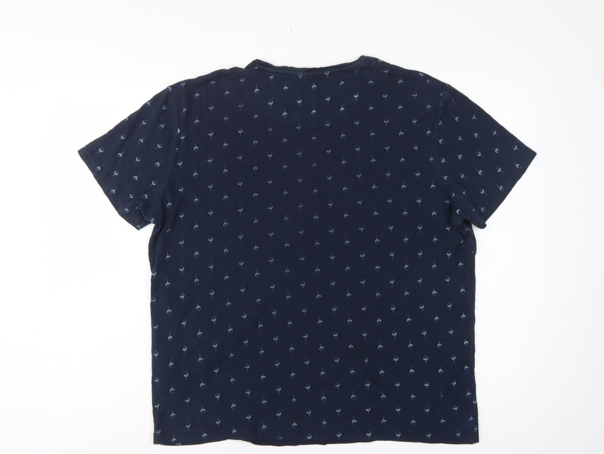 Selected Homme Men’s Blue XL Organic Cotton Floral Print T-Shirt