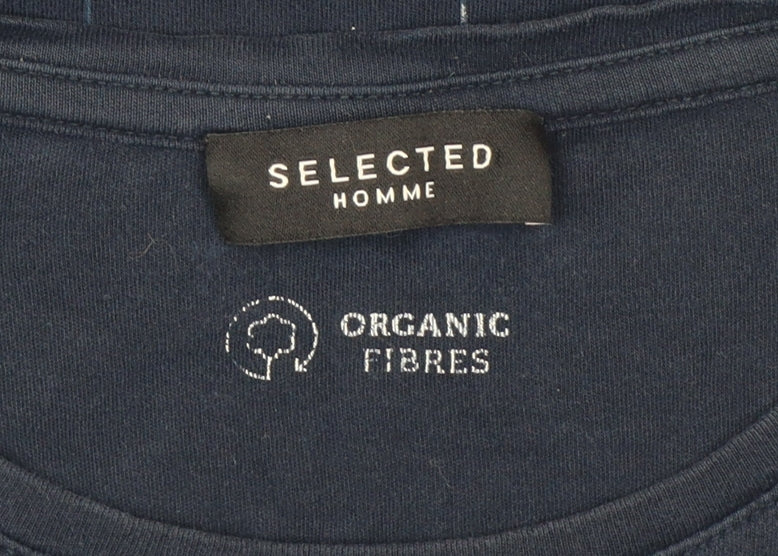 Selected Homme Men’s Blue XL Organic Cotton Floral Print T-Shirt