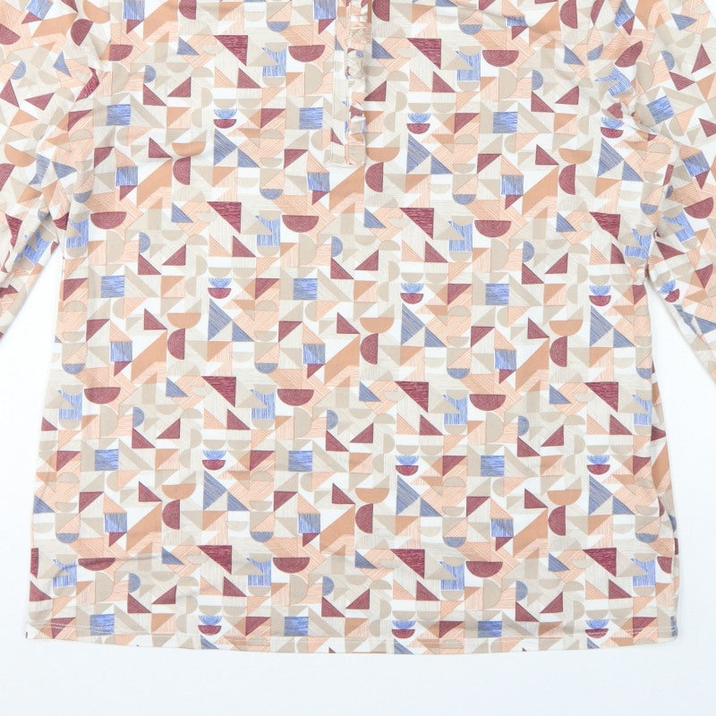 Damart Women Multicoloured UK 20 Geometric Long Sleeve Henley Blouse