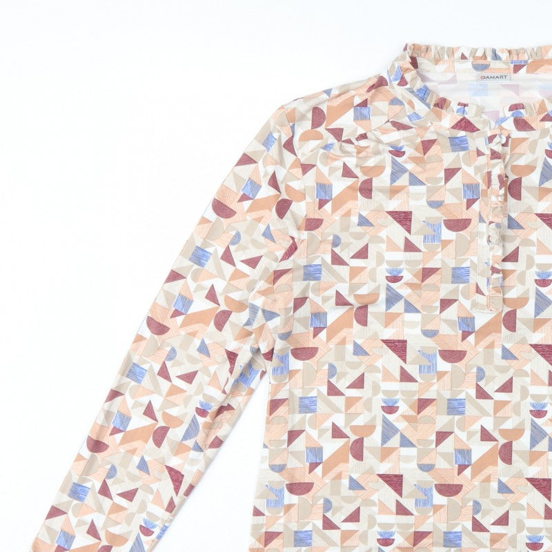 Damart Women Multicoloured UK 20 Geometric Long Sleeve Henley Blouse