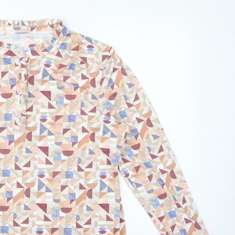 Damart Women Multicoloured UK 20 Geometric Long Sleeve Henley Blouse