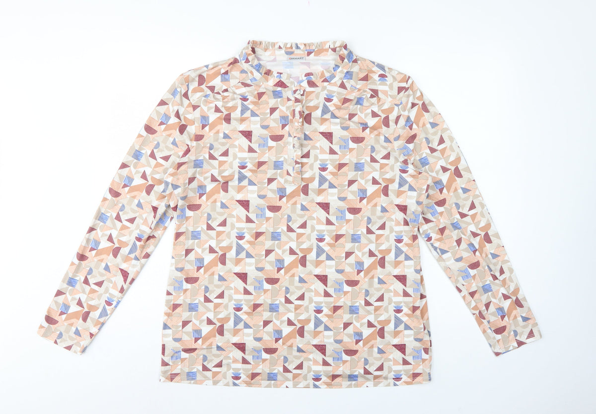 Damart Women Multicoloured UK 20 Geometric Long Sleeve Henley Blouse