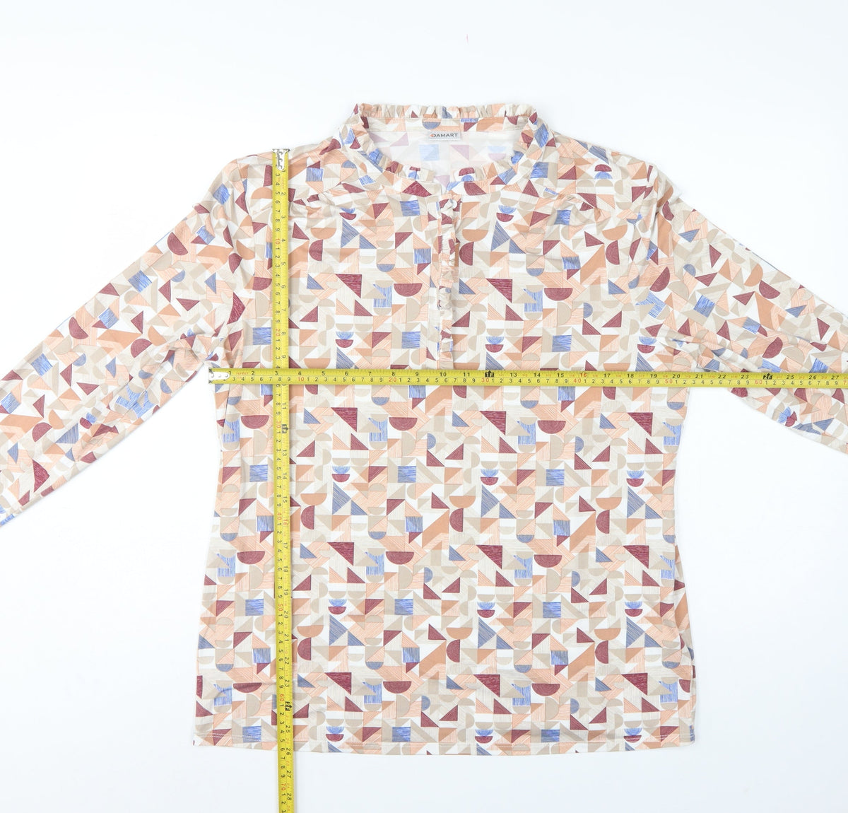 Damart Women Multicoloured UK 20 Geometric Long Sleeve Henley Blouse