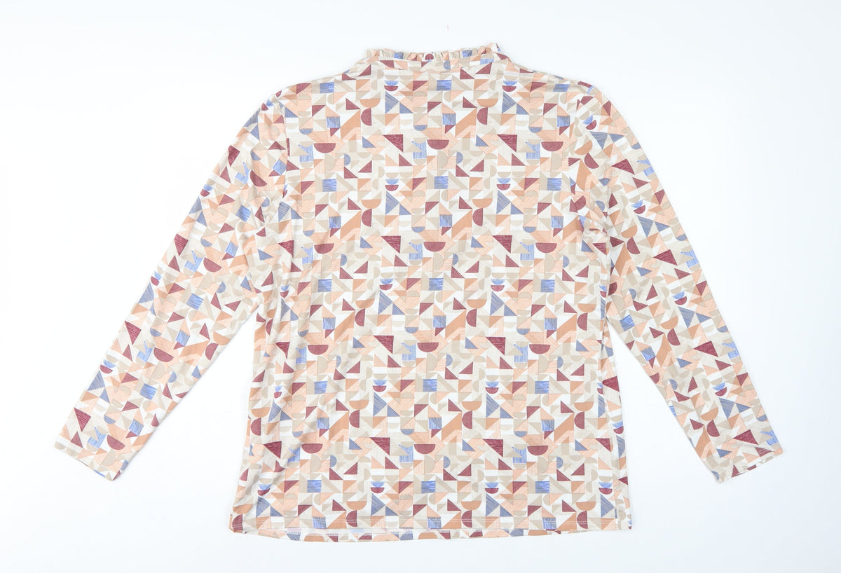 Damart Women Multicoloured UK 20 Geometric Long Sleeve Henley Blouse
