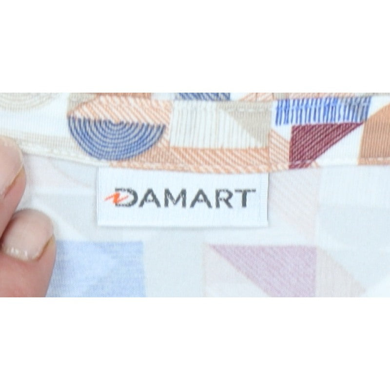 Damart Women Multicoloured UK 20 Geometric Long Sleeve Henley Blouse
