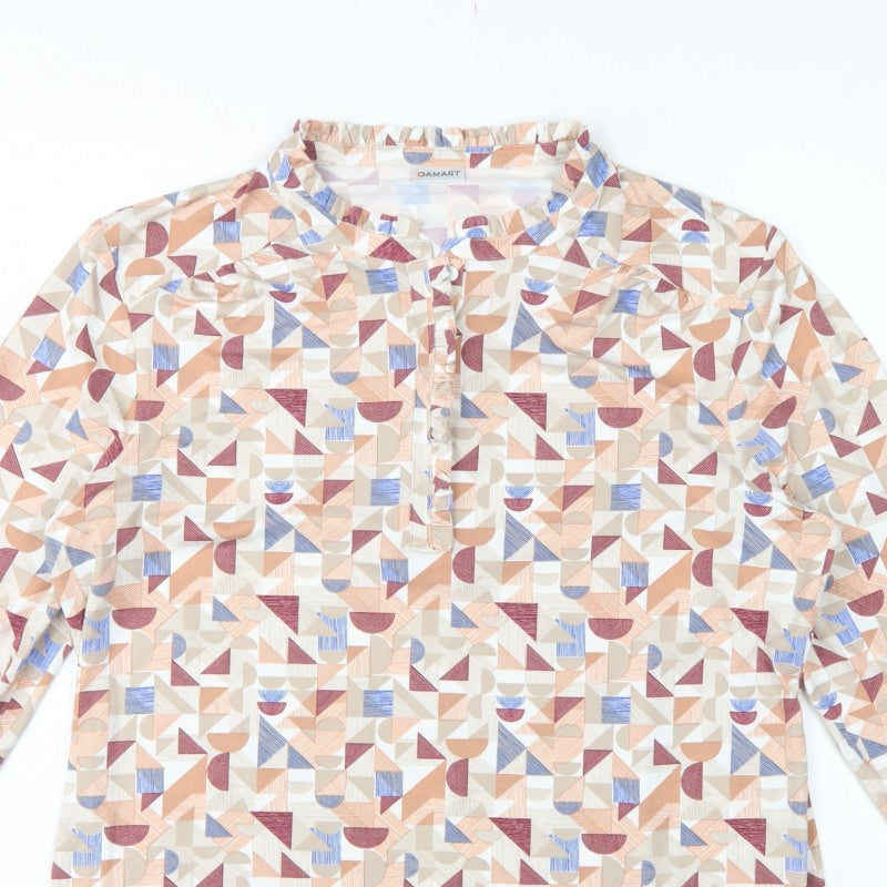 Damart Women Multicoloured UK 20 Geometric Long Sleeve Henley Blouse