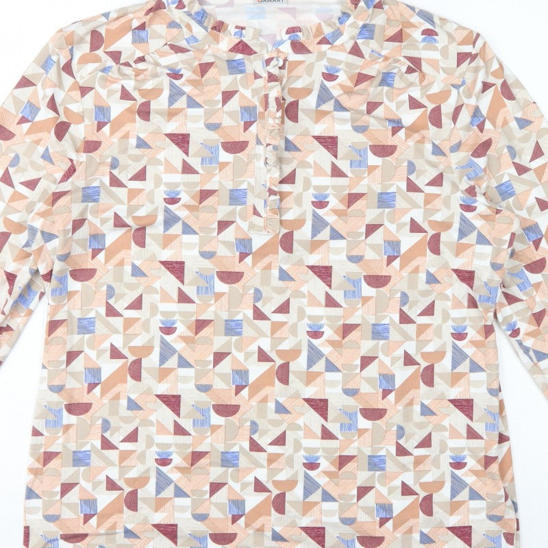 Damart Women Multicoloured UK 20 Geometric Long Sleeve Henley Blouse