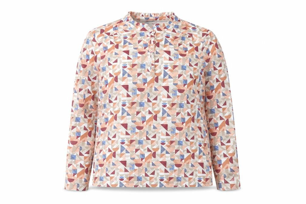 Damart Women Multicoloured UK 20 Geometric Long Sleeve Henley Blouse