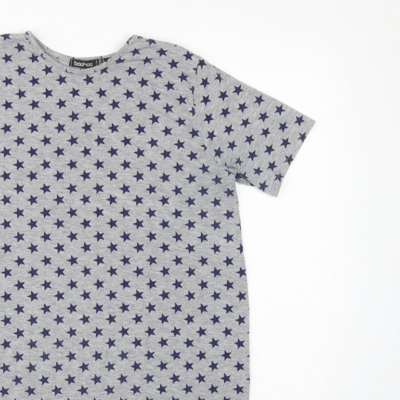 Boohoo Women Grey Star Print UK 8 Basic Short Sleeve T-Shirt