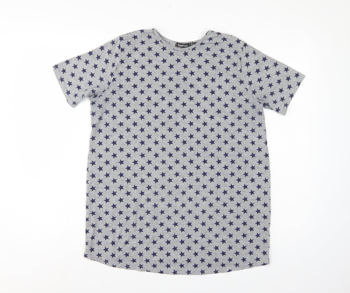 Boohoo Women Grey Star Print UK 8 Basic Short Sleeve T-Shirt