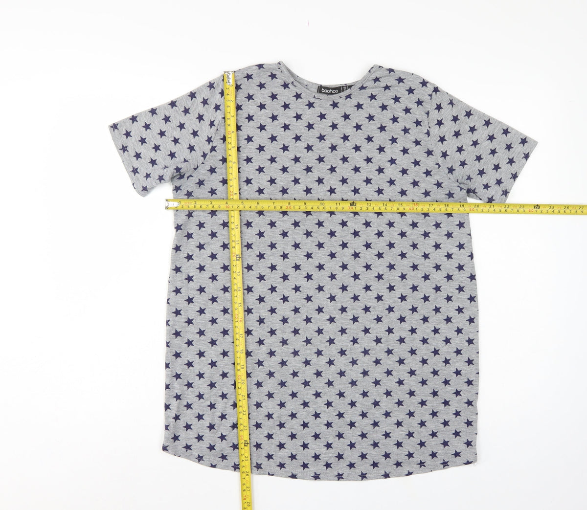 Boohoo Women Grey Star Print UK 8 Basic Short Sleeve T-Shirt