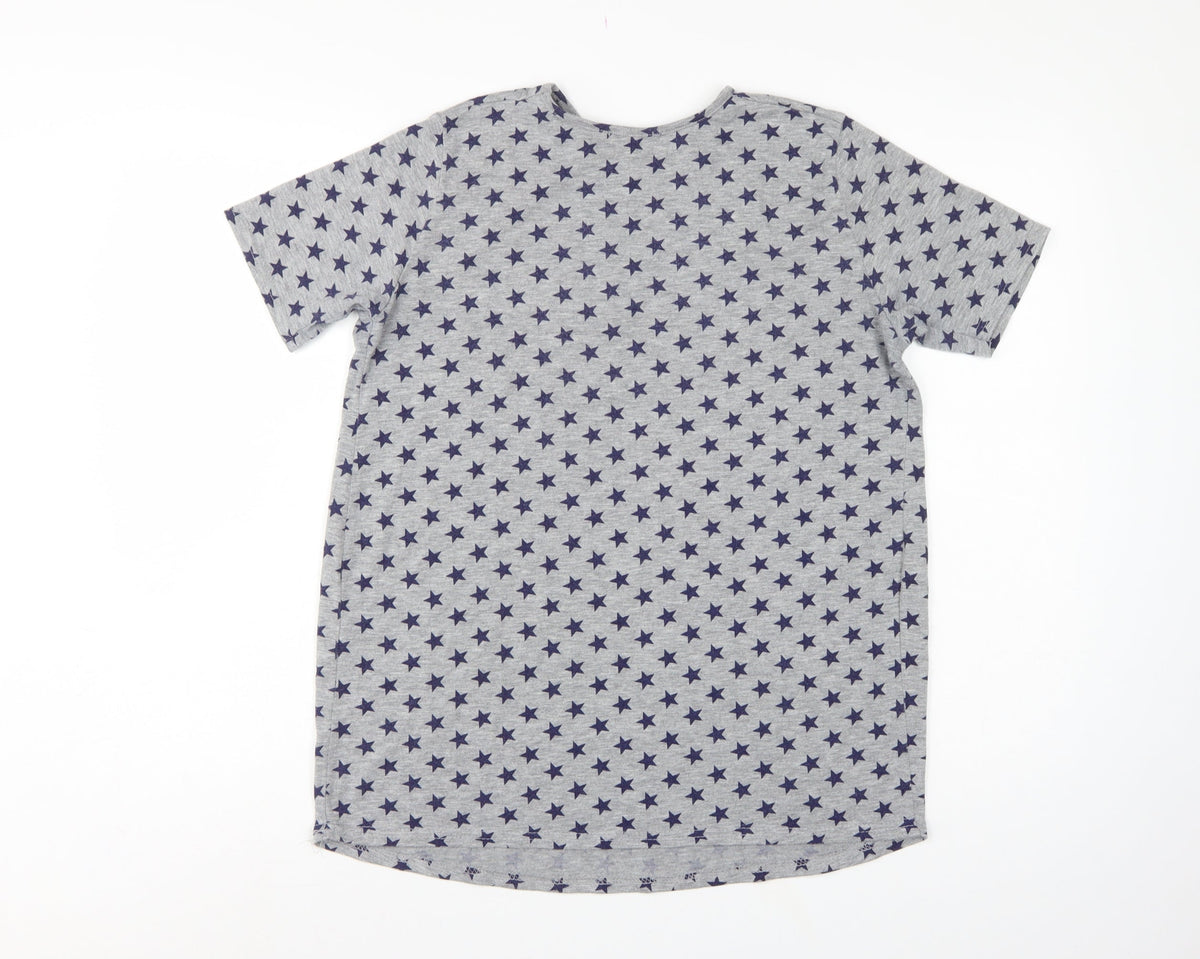 Boohoo Women Grey Star Print UK 8 Basic Short Sleeve T-Shirt