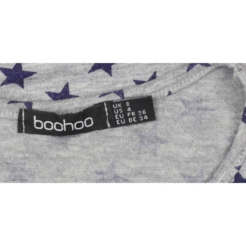 Boohoo Women Grey Star Print UK 8 Basic Short Sleeve T-Shirt