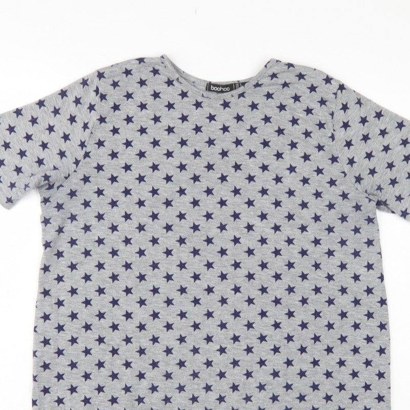 Boohoo Women Grey Star Print UK 8 Basic Short Sleeve T-Shirt