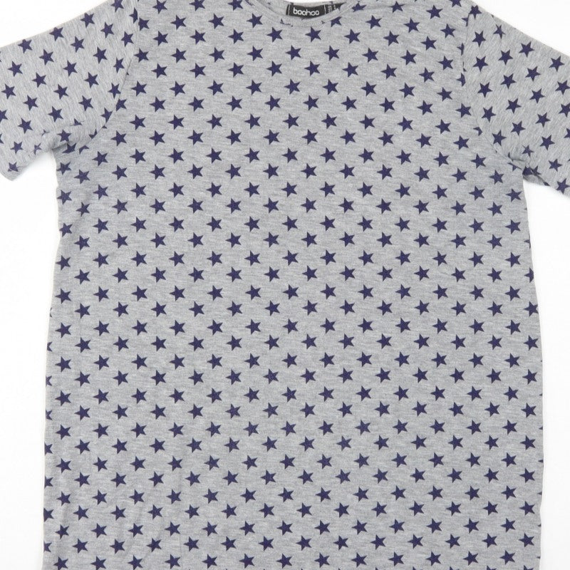 Boohoo Women Grey Star Print UK 8 Basic Short Sleeve T-Shirt