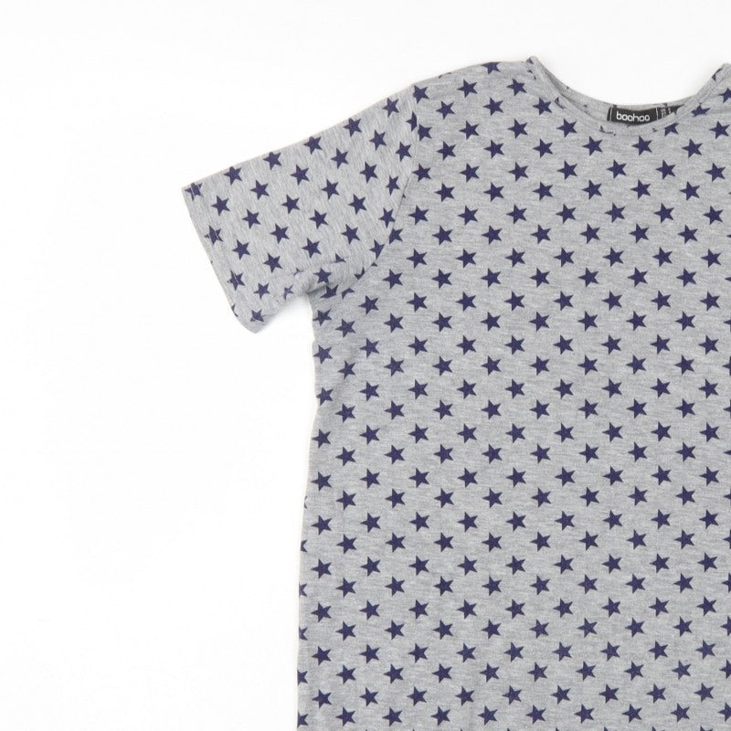 Boohoo Women Grey Star Print UK 8 Basic Short Sleeve T-Shirt