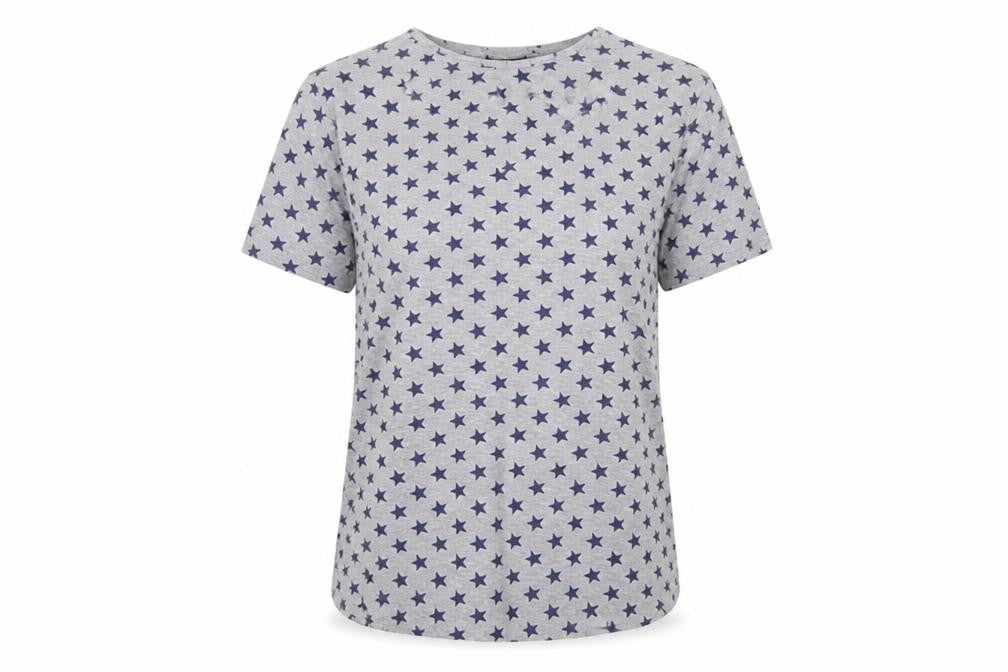 Boohoo Women Grey Star Print UK 8 Basic Short Sleeve T-Shirt