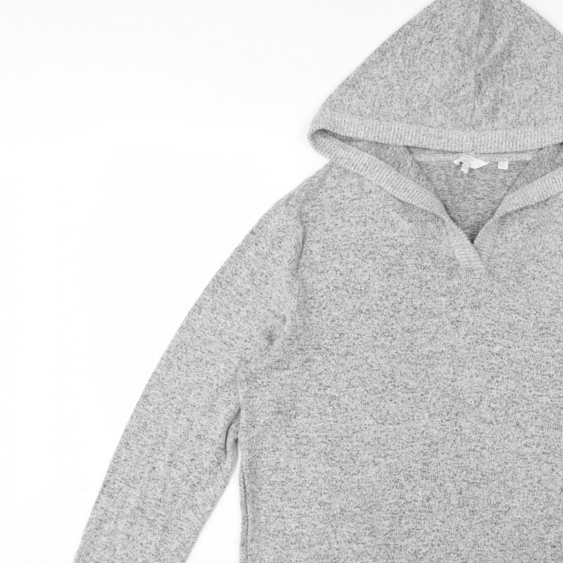 FatFace Women Grey Marl Hooded Pullover Sweatshirt UK 12 V-Neck
