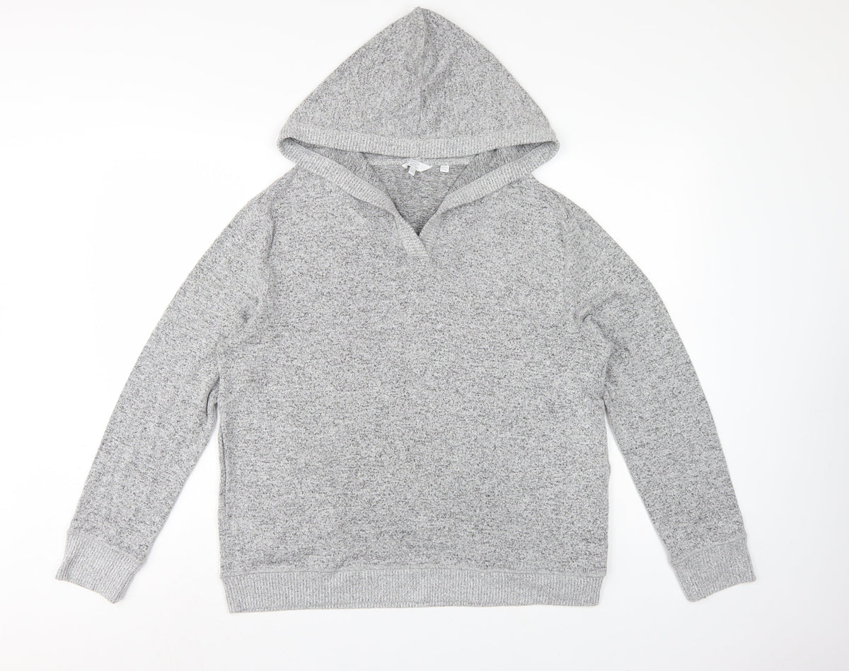 FatFace Women Grey Marl Hooded Pullover Sweatshirt UK 12 V-Neck