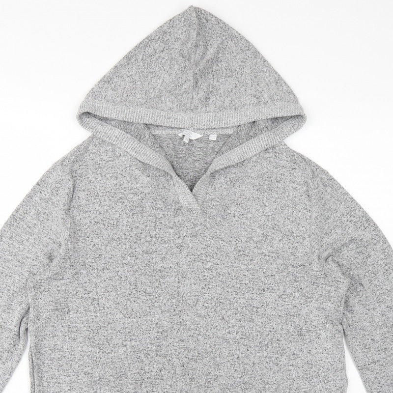 FatFace Women Grey Marl Hooded Pullover Sweatshirt UK 12 V-Neck