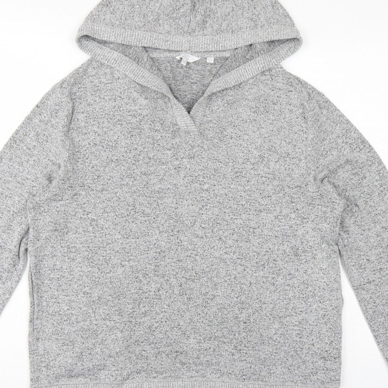 FatFace Women Grey Marl Hooded Pullover Sweatshirt UK 12 V-Neck