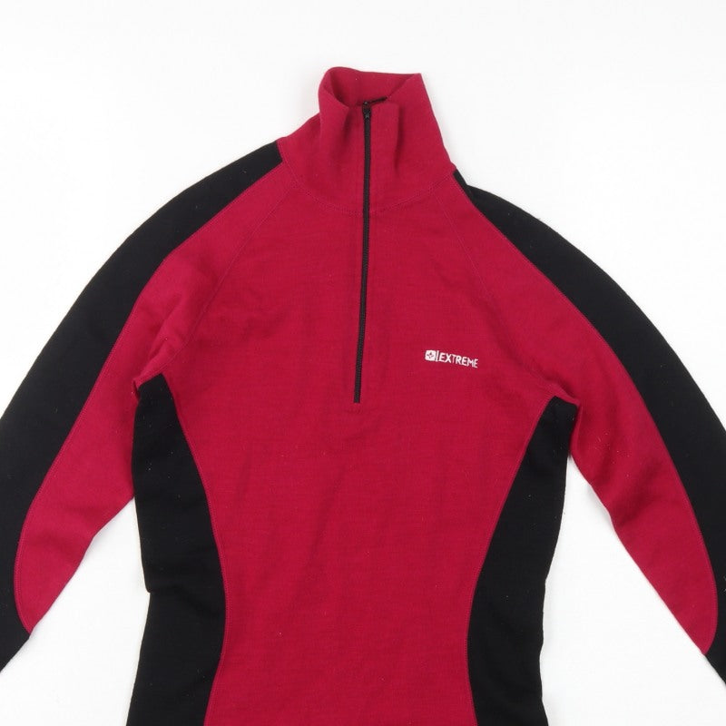 Extreme Womens Red Black Merino UK 8 Quarter Zip Outdoor Sweatshirt