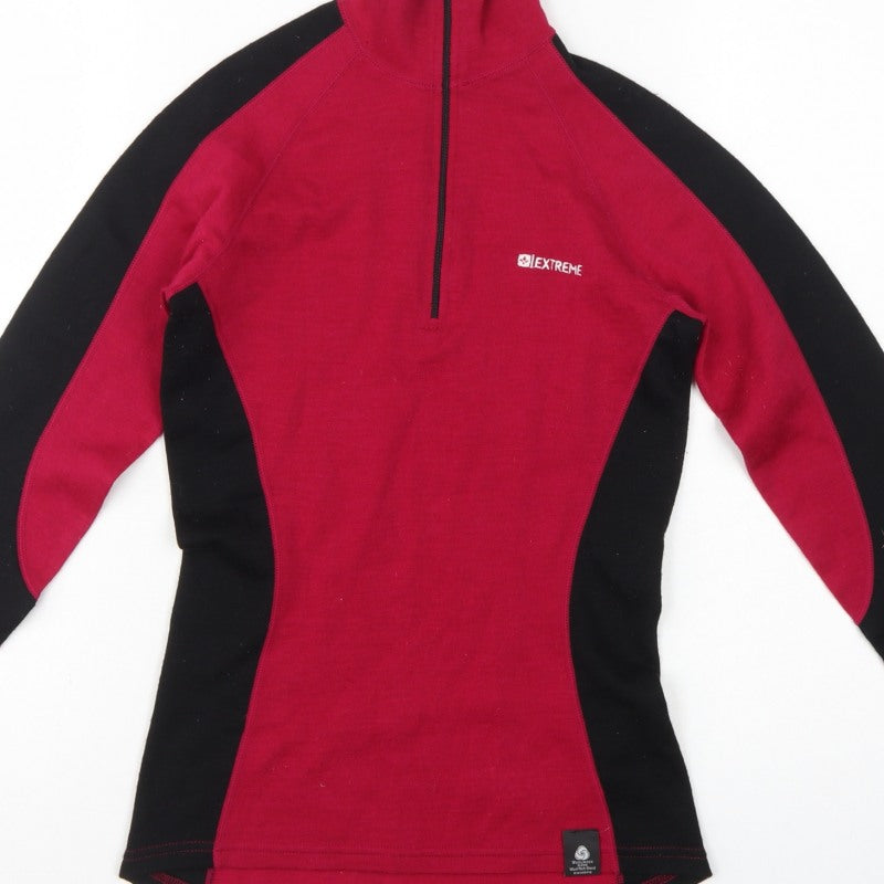 Extreme Womens Red Black Merino UK 8 Quarter Zip Outdoor Sweatshirt