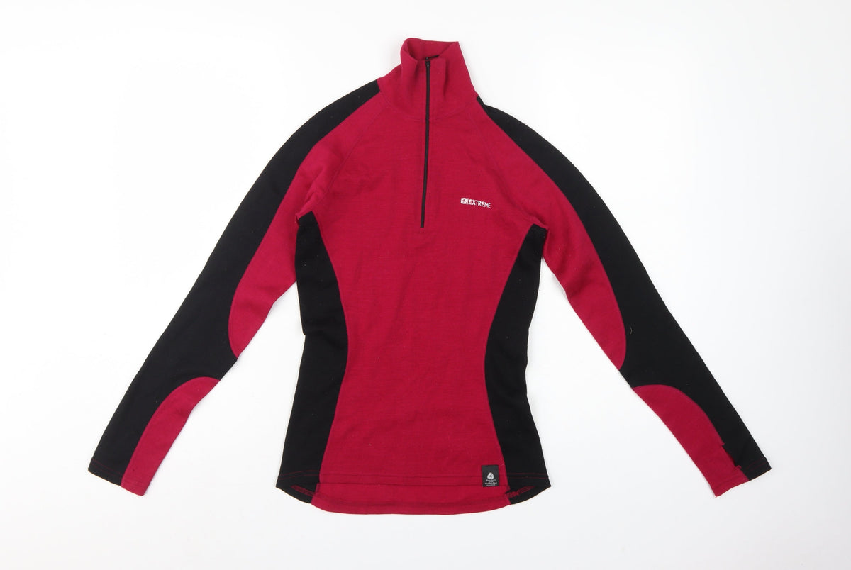 Extreme Womens Red Black Merino UK 8 Quarter Zip Outdoor Sweatshirt