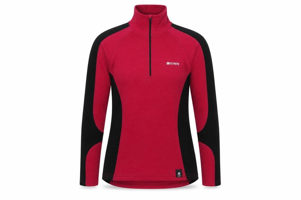 Extreme Womens Red Black Merino UK 8 Quarter Zip Outdoor Sweatshirt