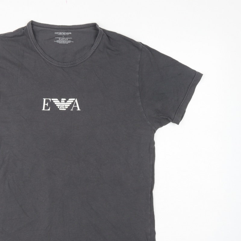 Emporio Armani Men Black L Logo Graphic Crew Neck Short Sleeve T-Shirt